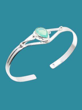 925 Sterling Silver Green Opal Gemstone Handmade Cuff Bracelet